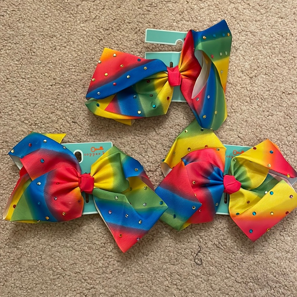 Hair Accessories All 3 Rainbow Bow Clip In